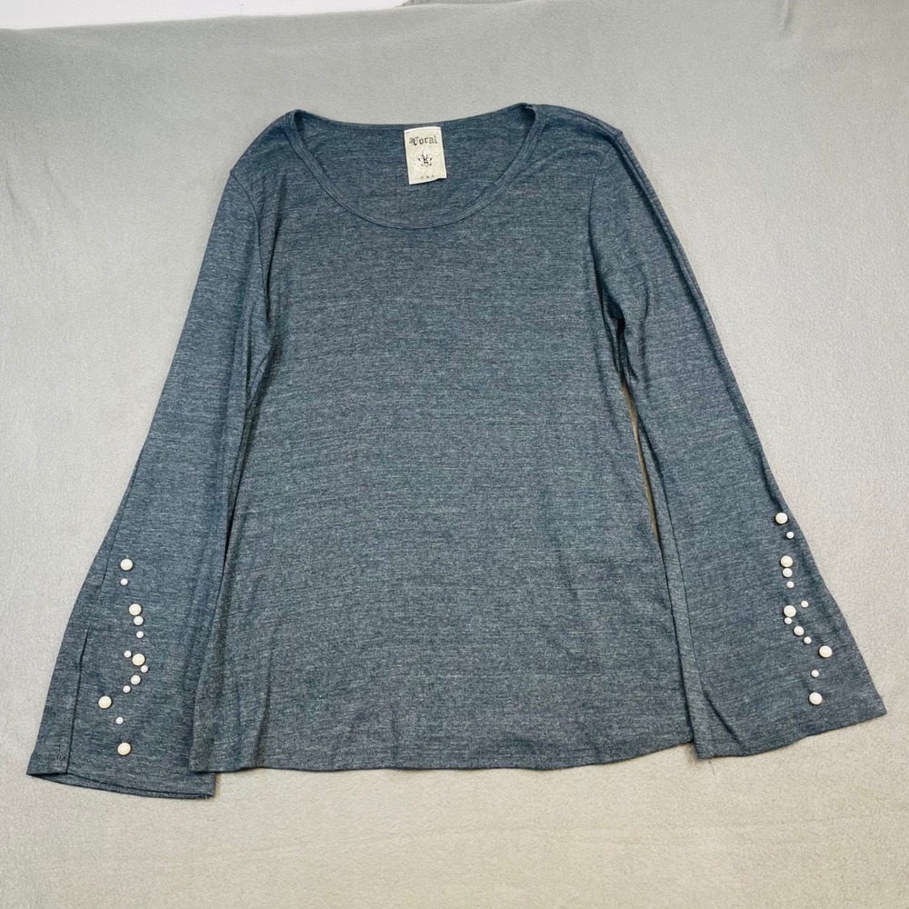 Vocal USA Women's Medium Gray Long Sleeve Top with Pearl Embellishments